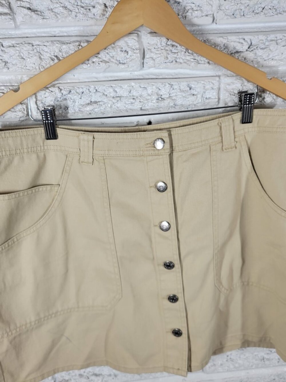 Old Navy Womens 18 Beige Denim Mini Skirt Button Front Pockets Jean Casual C1E - Picture 3 of 8
